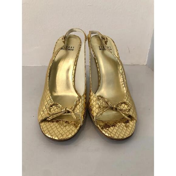 Brand name Gold Snake Skin Pattern Slingback Heels - Picture 1 of 3